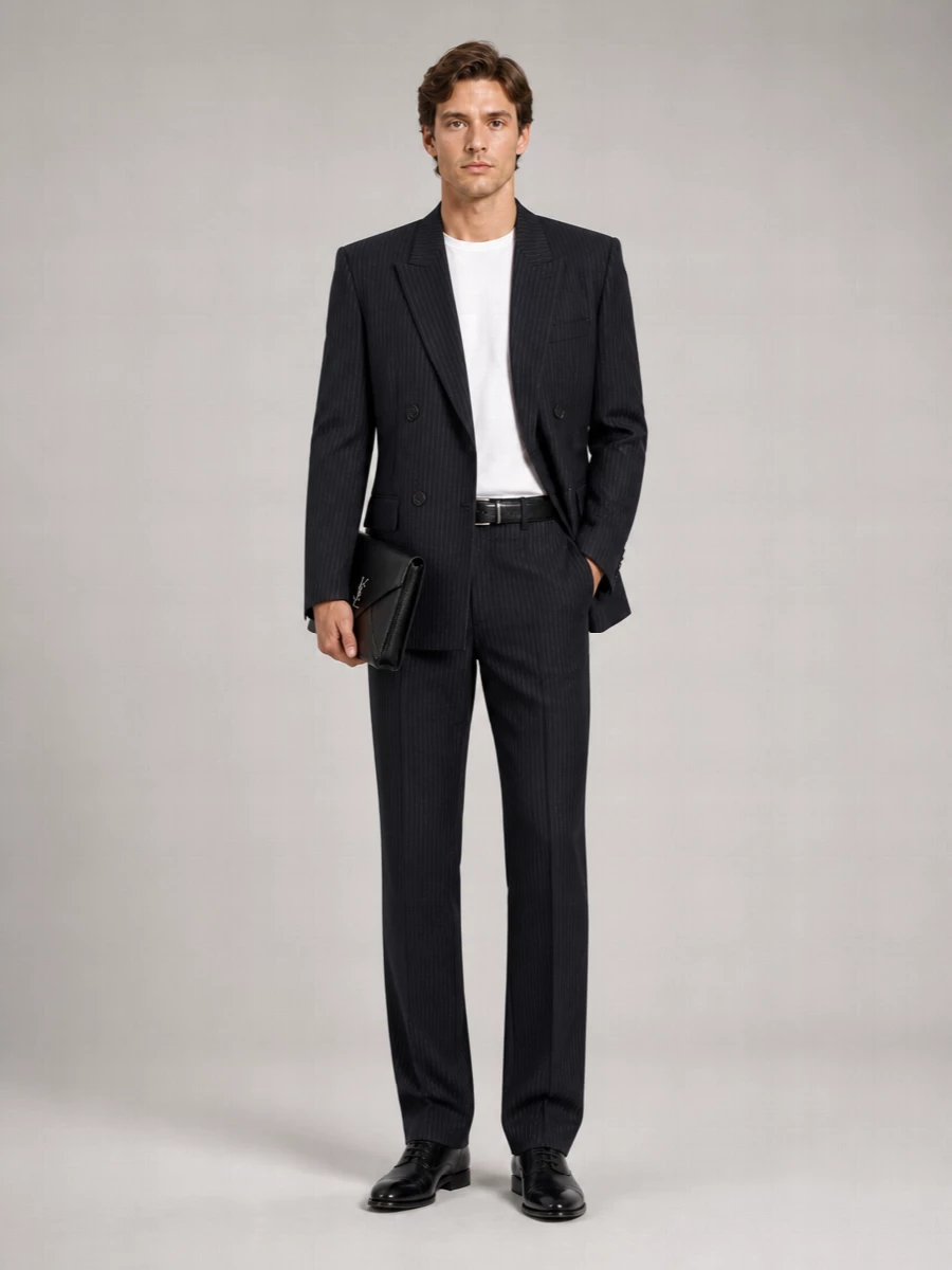 Saint Laurent Pinstriped Double-Breasted Wool Blazer