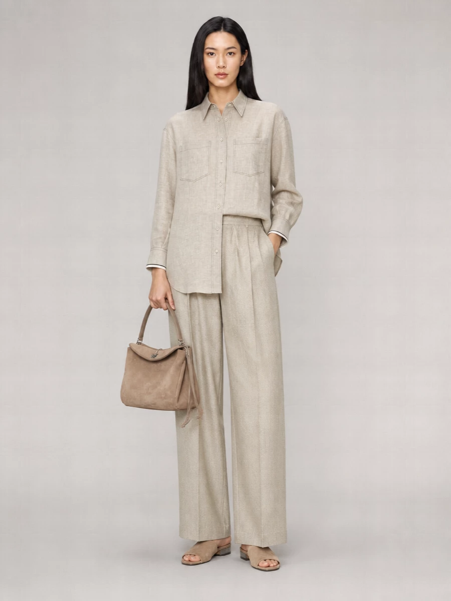 Brunello Cucinelli Linen-Blend Elasticated-Waistband Wide-Leg Trousers