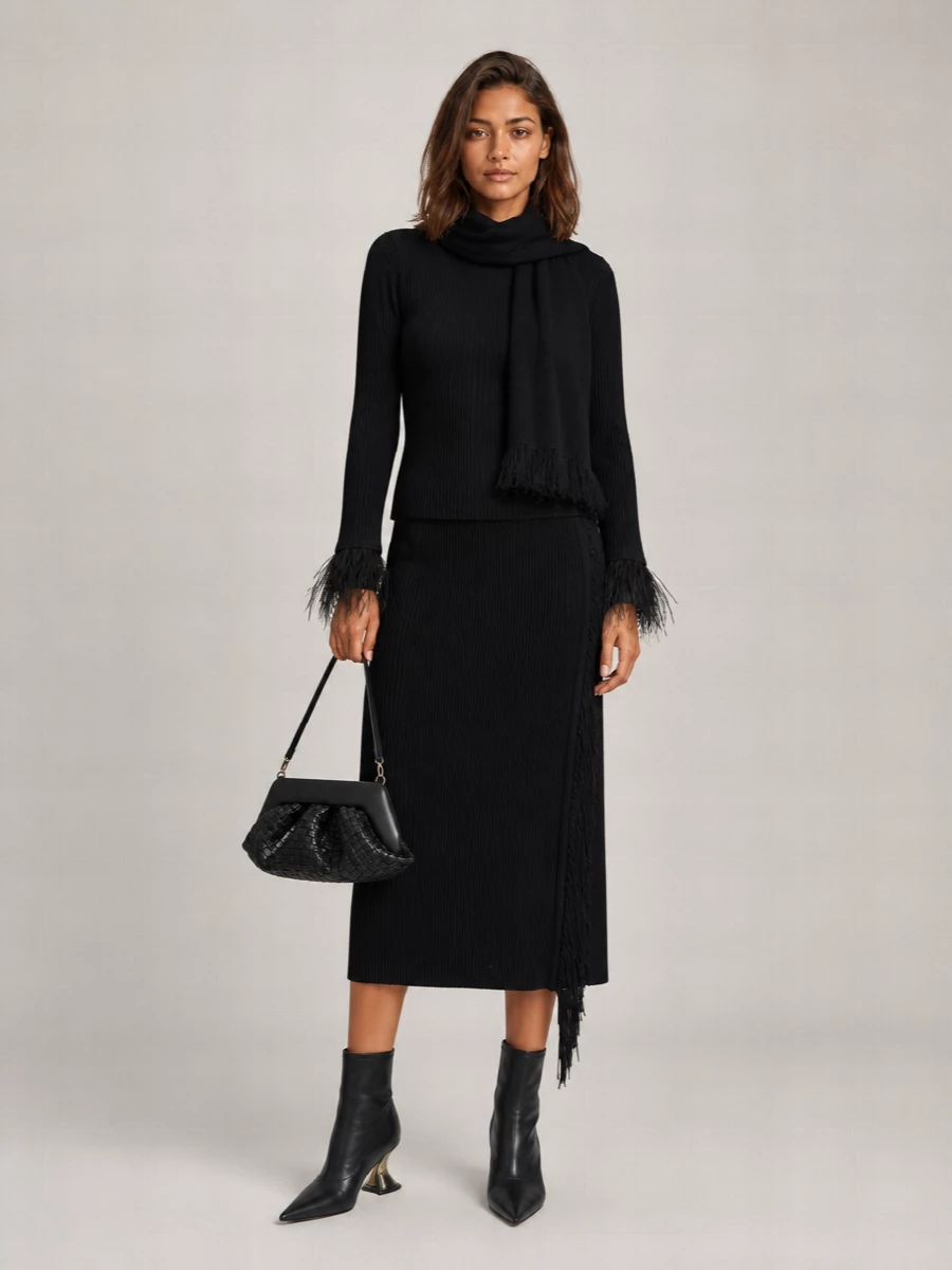 Boss Long Sleeve Knitwear Featuring Feather Cuffs