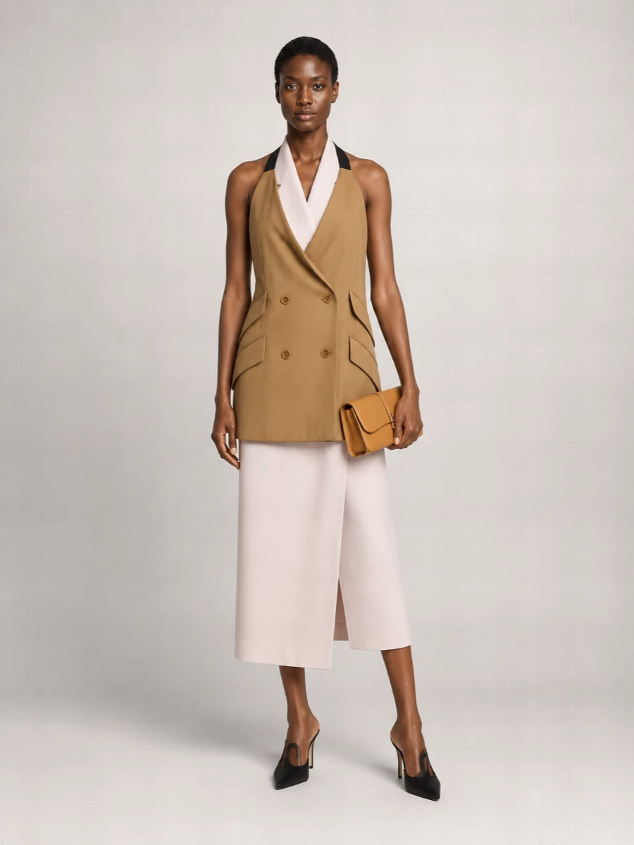 Max Mara Silk Blend Sleeveless Double-Breasted Jacket