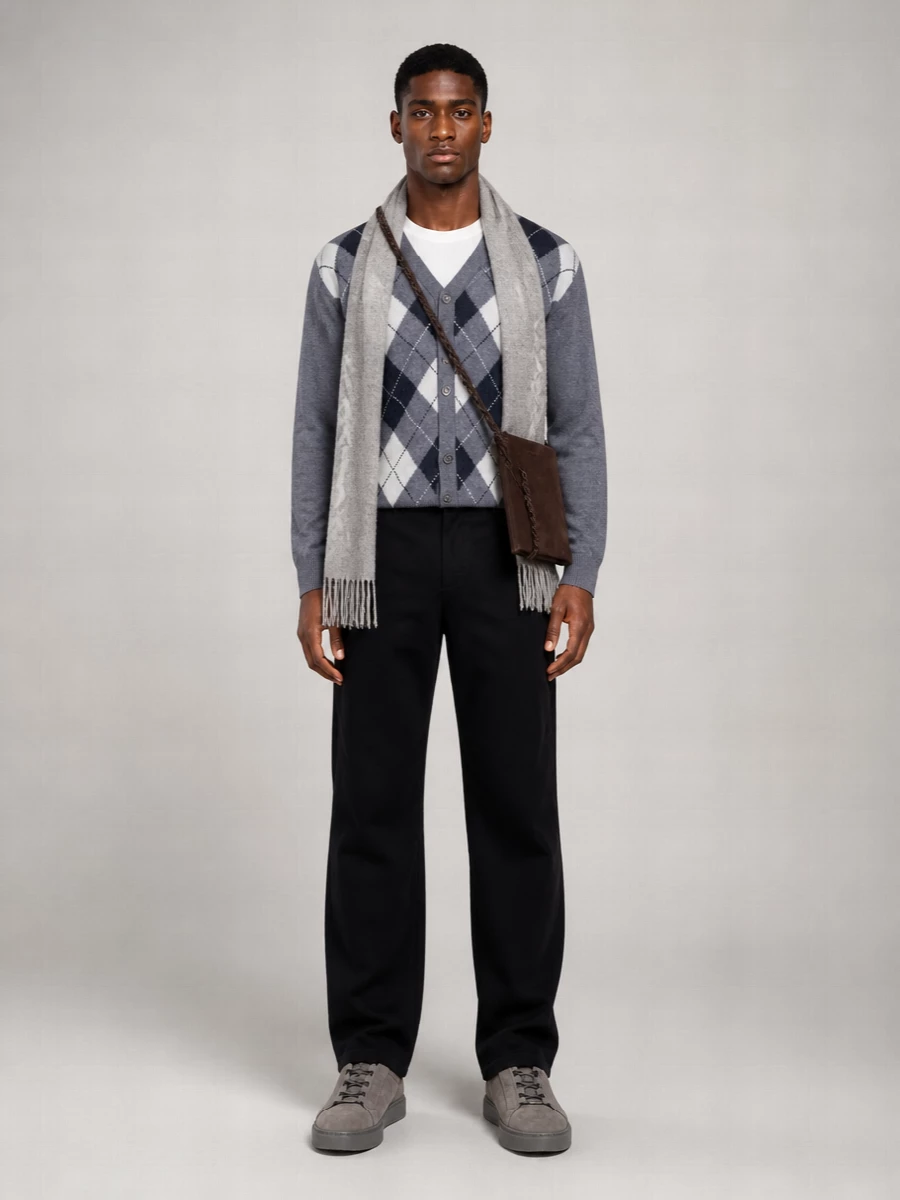 Dunst Wool V-Neck Argyle Cardigan