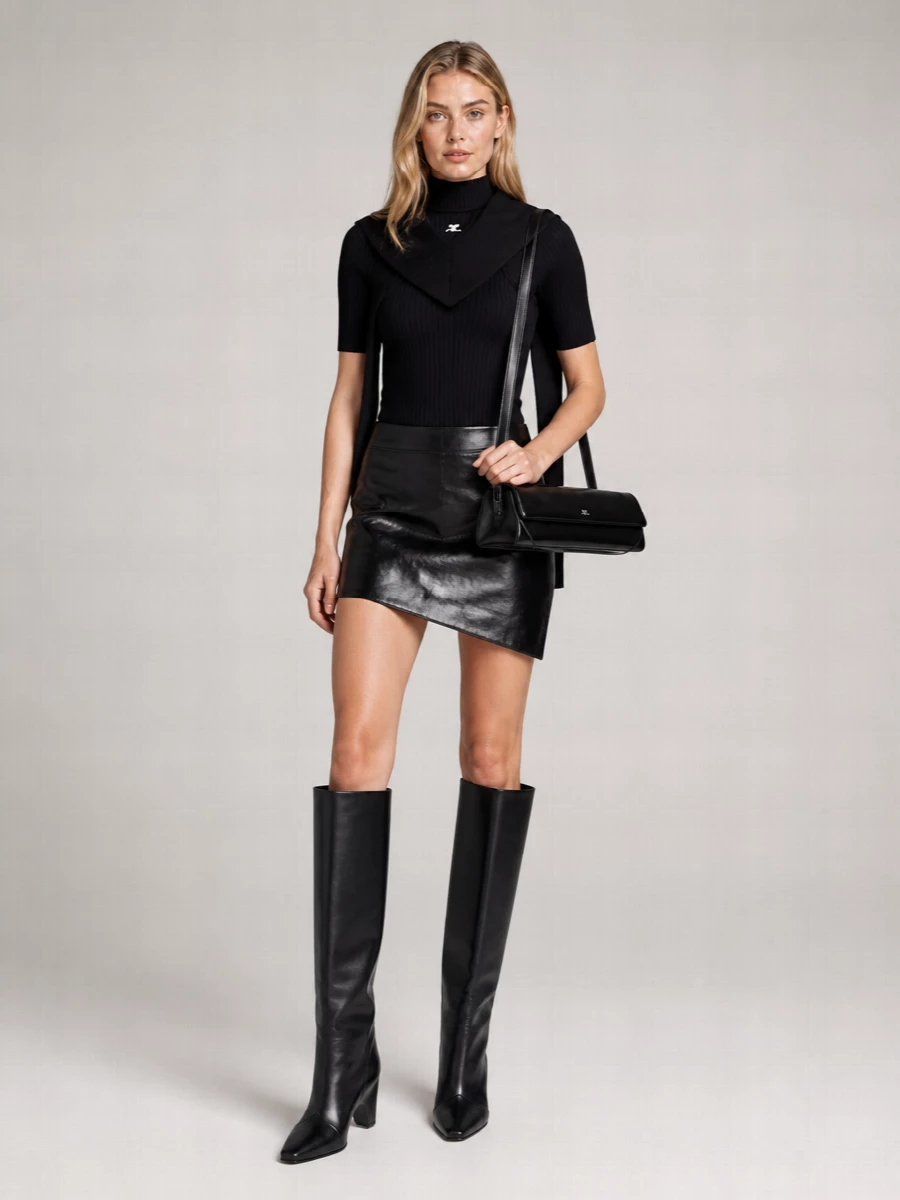 Courrèges Viscose Ribbed Slim-Fit High-Neck Short-Sleeve Knitted Top