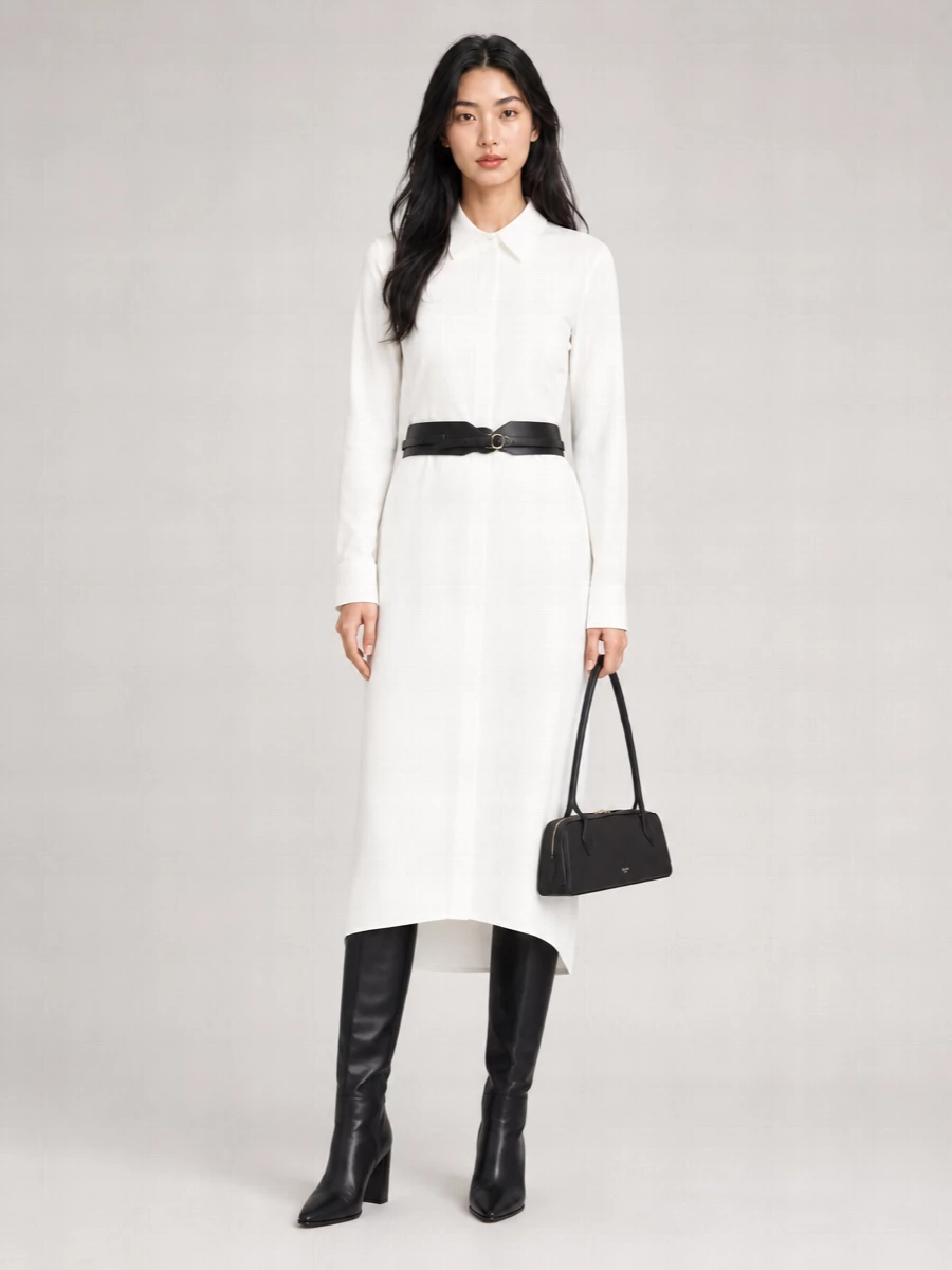 Alaïa Cotton Poplin Asymmetric Long-Sleeve Midi Shirt Dress