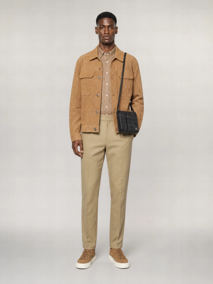 Boss Suede Leather Perforated Single-Breasted Coat