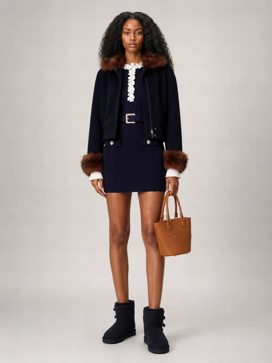 Self-Portrait relaxed-fit fur-trim bomber jacket