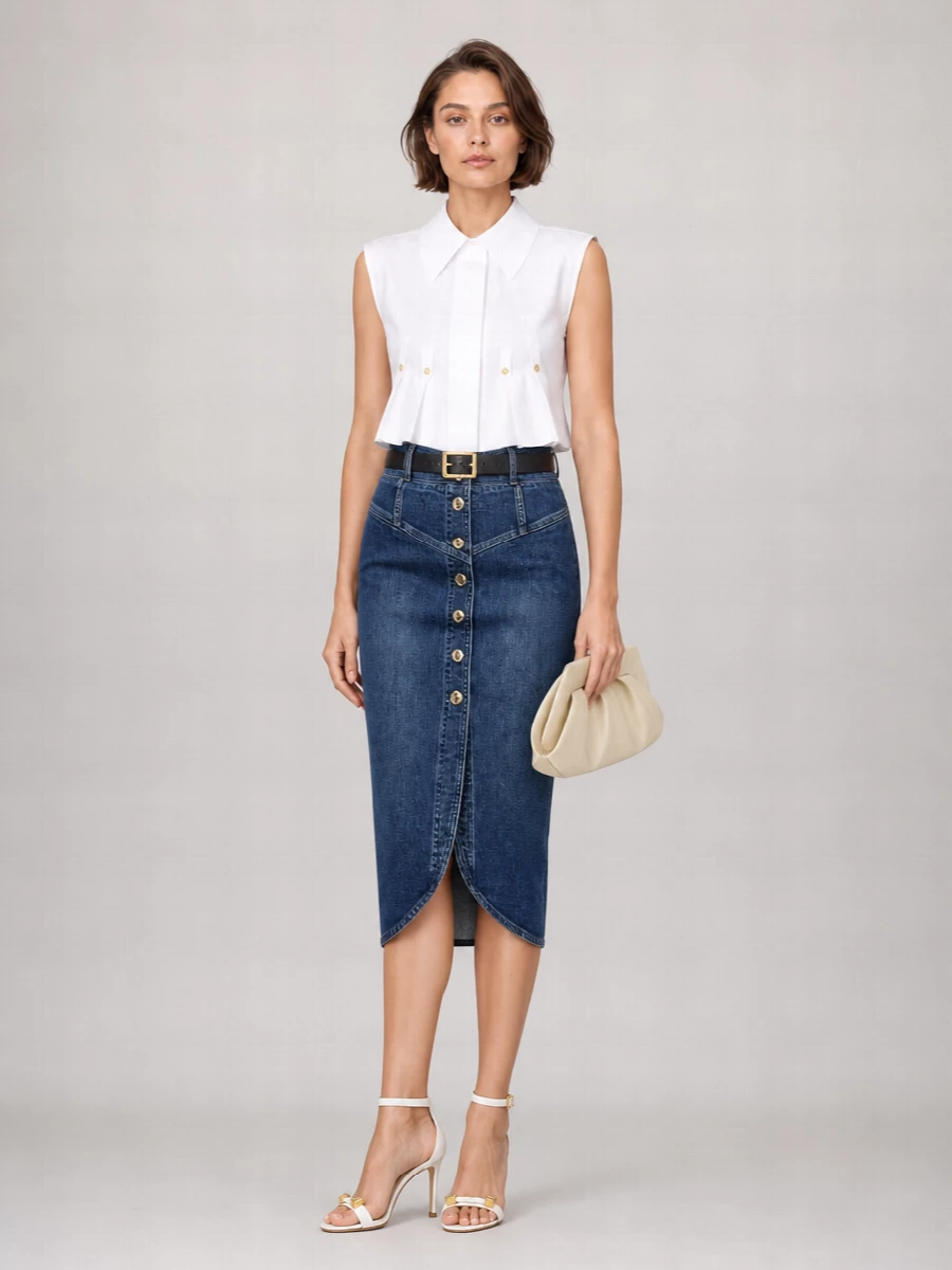 Elisabetta Franchi Denim High-Rise Mini Skirt
