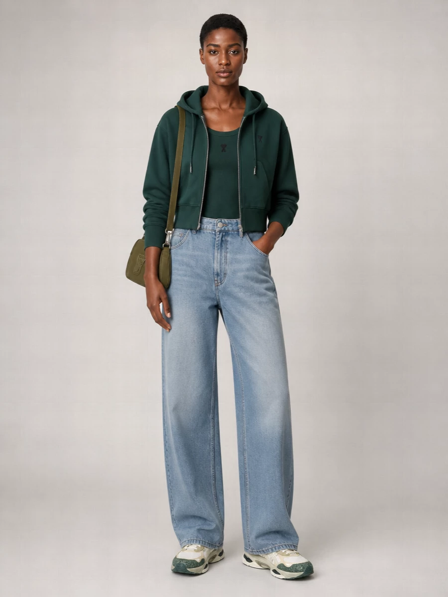Ami Paris Cotton Hooded Zip-Up Jacket