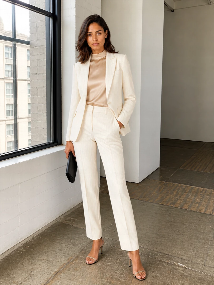 Tom ford ivory pinstripe womens suit outfit