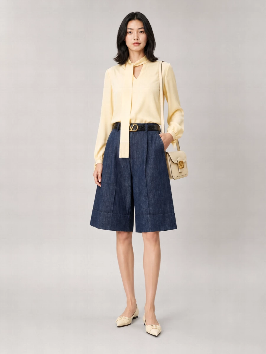 Valentino Denim Bermuda Shorts With Oversized Bow