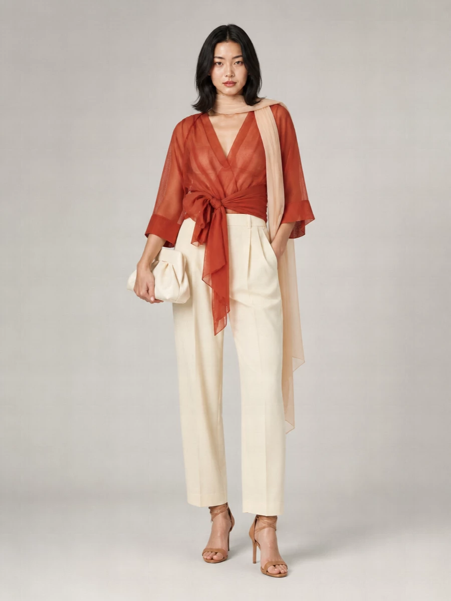 The Andamane Cotton Mini V-Neck Long-Sleeve Dress
