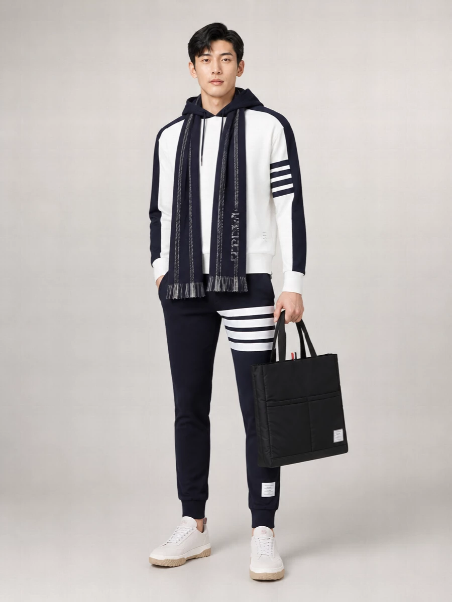 Thom Browne Cotton Colorblock Hooded Sweatshirt