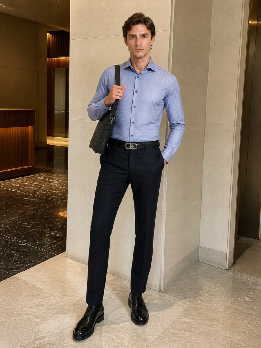 Emporio armani shirt navy etro trousers outfit