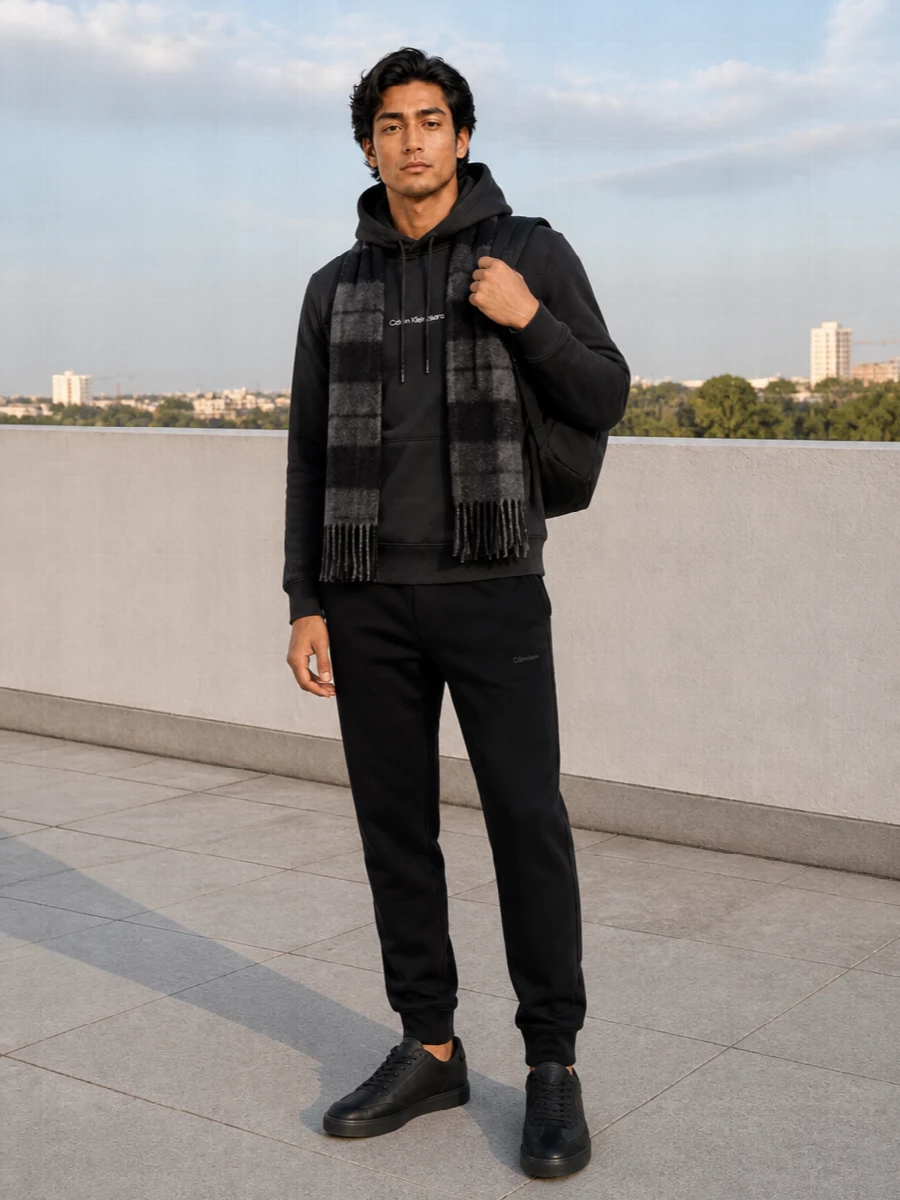 Calvin klein black hoodie joggers sneakers outfit