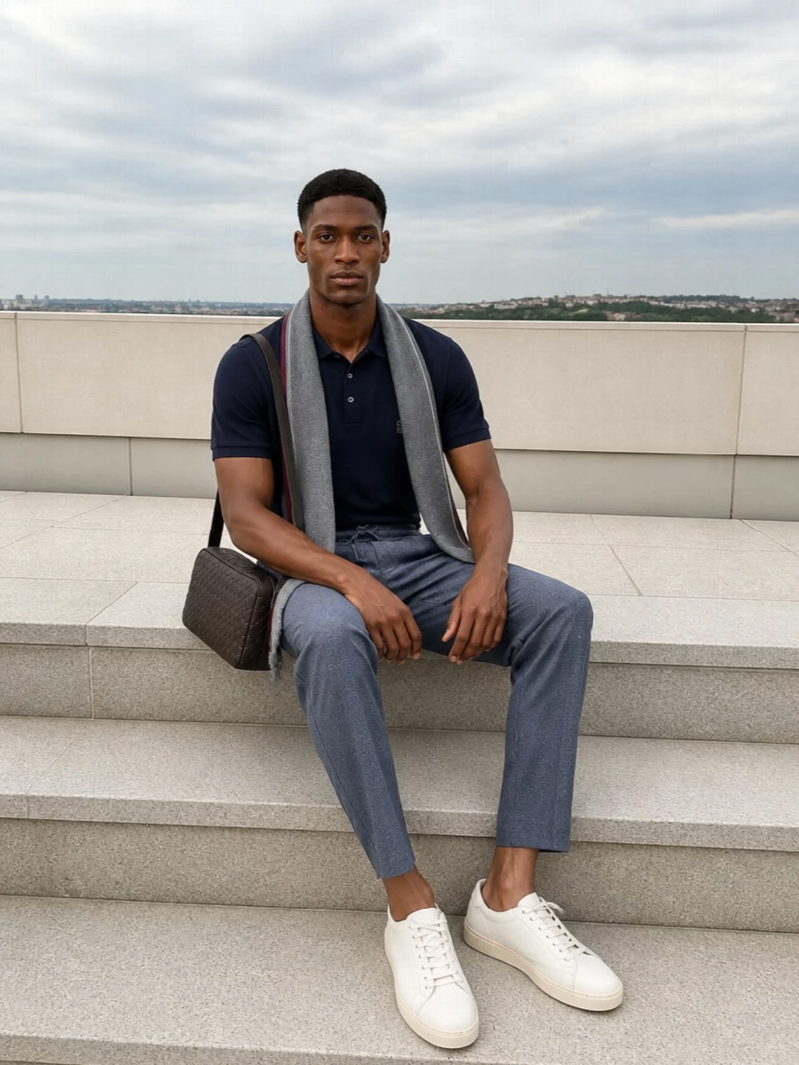 Brunello cucinelli navy polo slate drawstring trouser