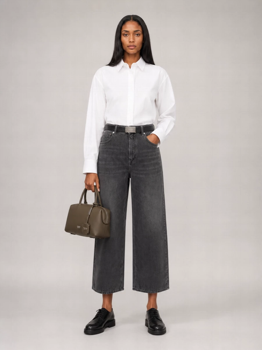 S Max Mara Denim Cropped Wide-Leg Jeans