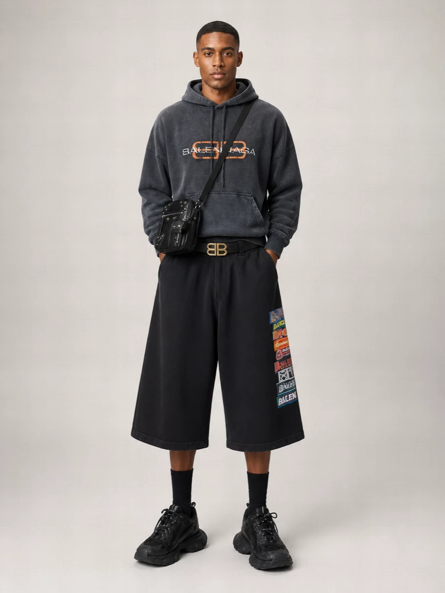 Balenciaga Cotton Printed Drawstring Cargo Shorts