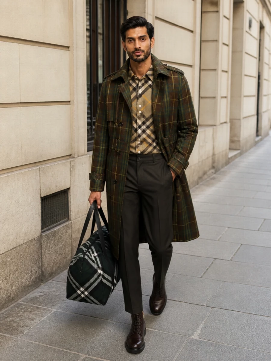 Burberry plaid trench check overshirt outfit