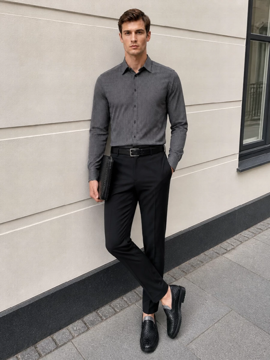 Dolce gabbana striped shirt charcoal tailored trousers
