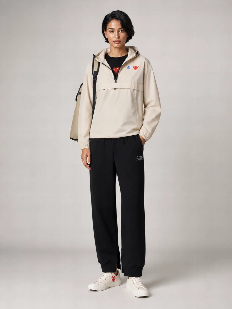 Comme Des Garçons Play Hooded Embroidered Jacket Adjustable Drawstring