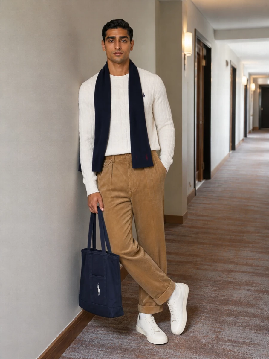 Ralph lauren cream cable knit camel corduroy