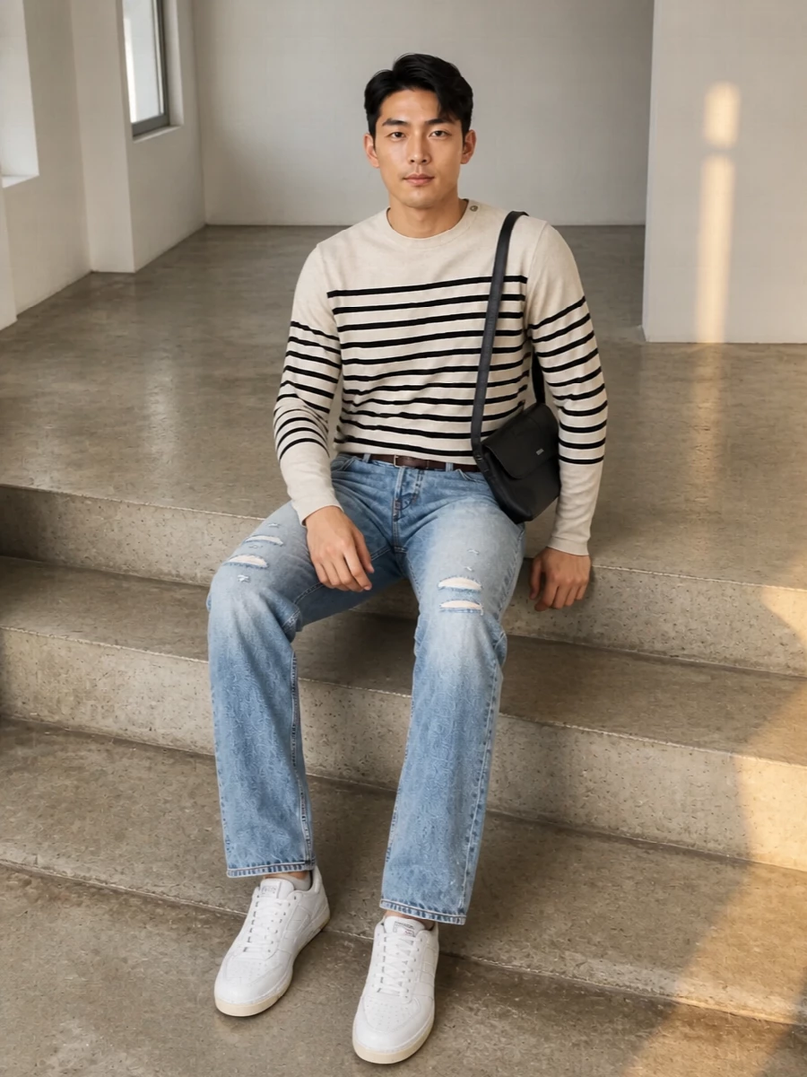 Emporio armani jeans striped knit white sneakers