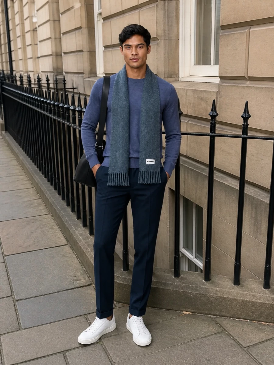 Paul smith blue tee navy trousers celine sneakers