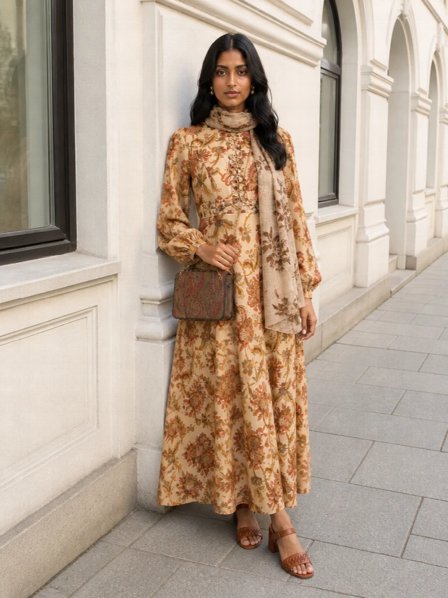 Zimmermann floral maxi dress terracotta sandals