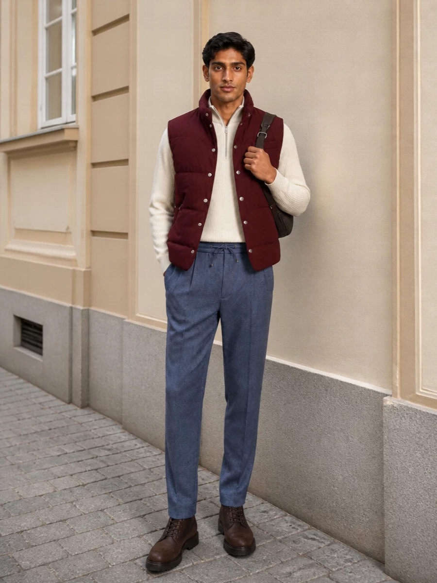 Brunello cucinelli burgundy gilet outfit men