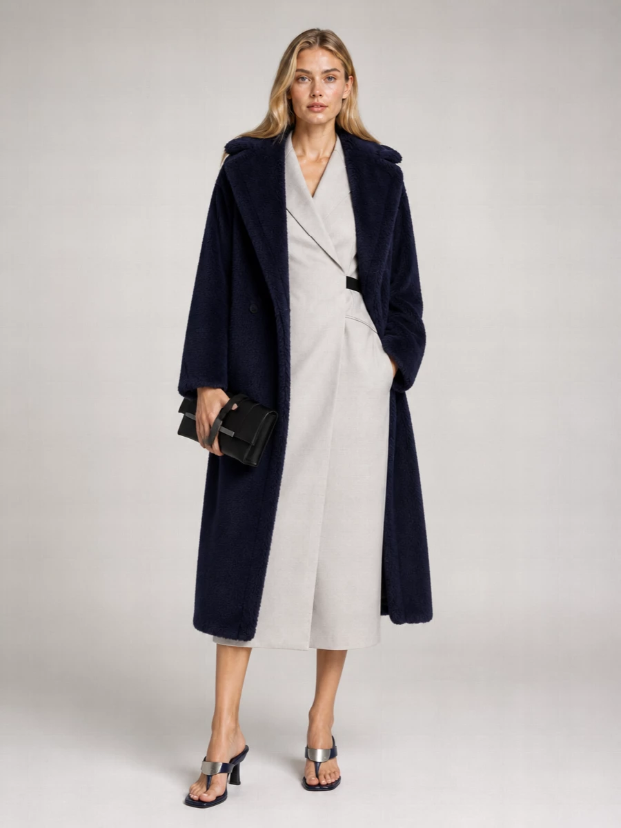 Max Mara Alpaca Virgin Wool Silk Oversized Double-Breasted Coat
