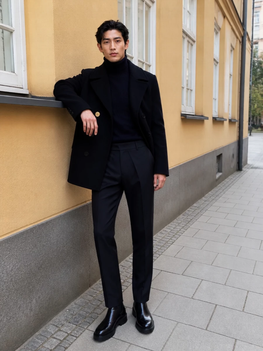Givenchy peacoat navy turtleneck chelsea boots