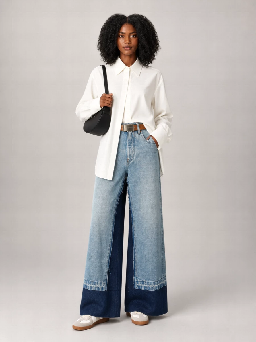 Mm6 Maison Margiela Denim Contrast-Panel Wide-Leg Jeans