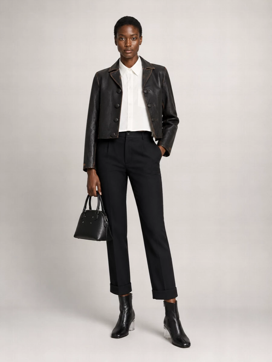 Mm6 Maison Margiela Leather Short Single Breasted Coat