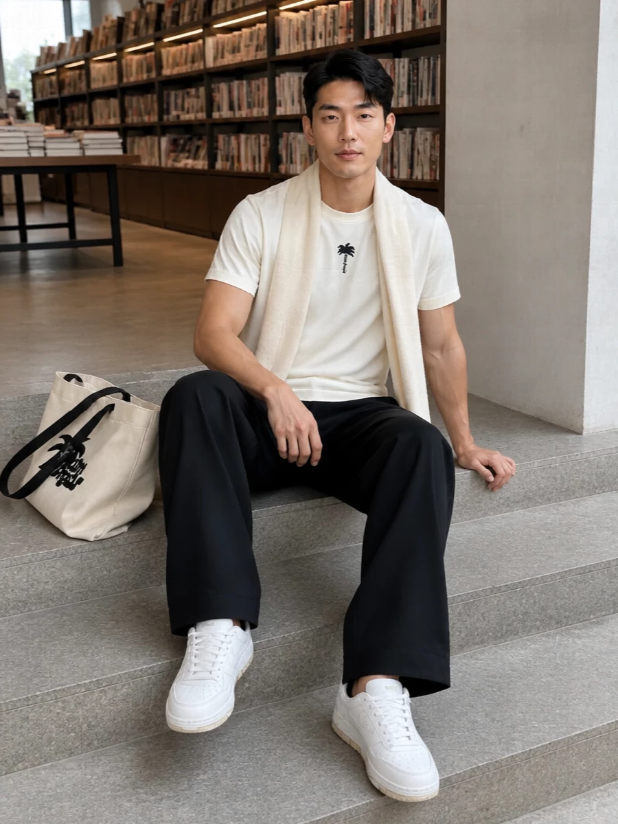 Palm angels tee wide leg trousers axel arigato