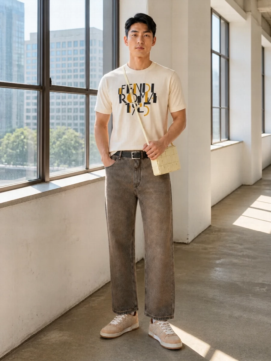 Fendi tee taupe jeans quiet luxury streetwear