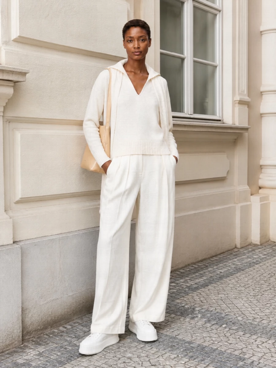 Jil sander ivory knit wide leg trouser outfit