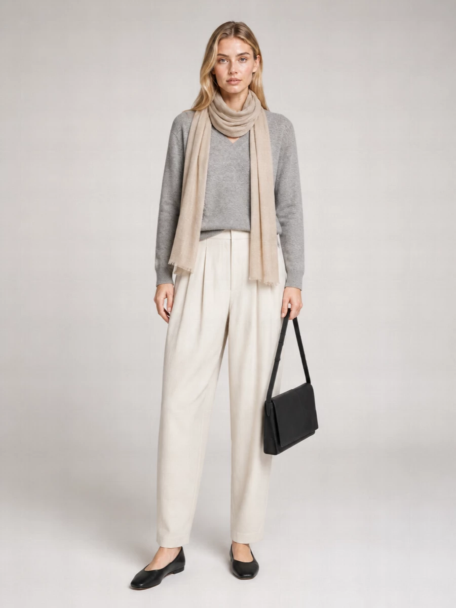 The Row Cashmere Ribbed V-Neck Long-Sleeve Jumper