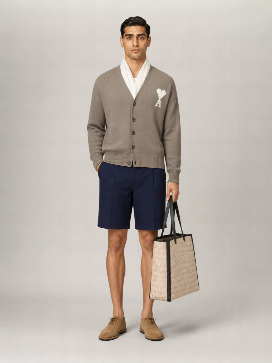 Ami Paris Wool Blend V-Neck Cardigan