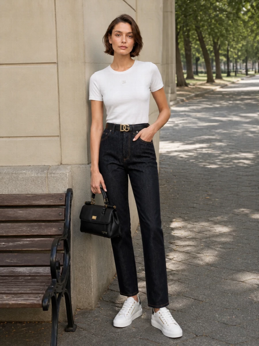 Dolce gabbana indigo jeans white tee sneakers