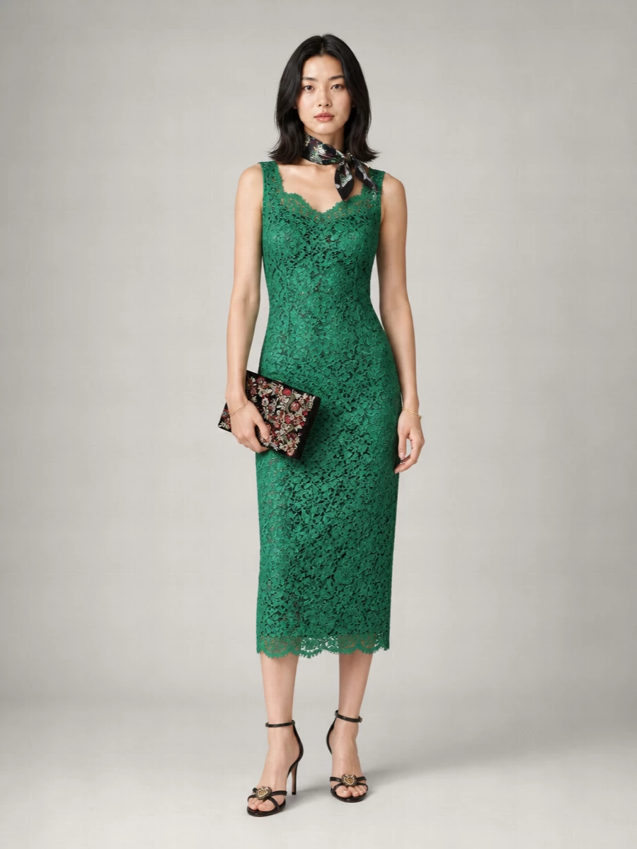 Dolce&Gabbana Floral Lace Sleeveless Midi Dress