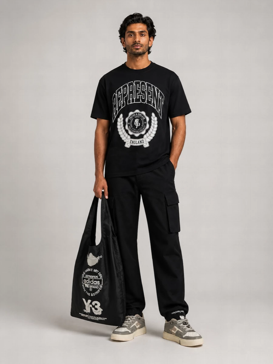 Represent Cotton Ribbed Crew-Neck Logo-Print T-Shirt
