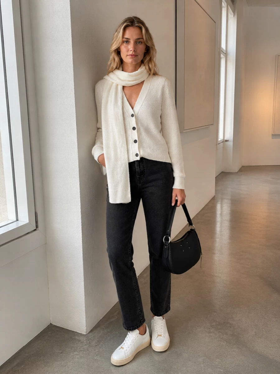 Palm angels cardigan black jeans valentino sneakers