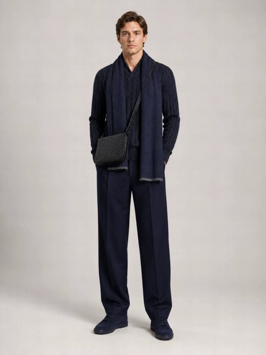 Giorgio Armani Wool Ribbed Shawl Collar Jumper