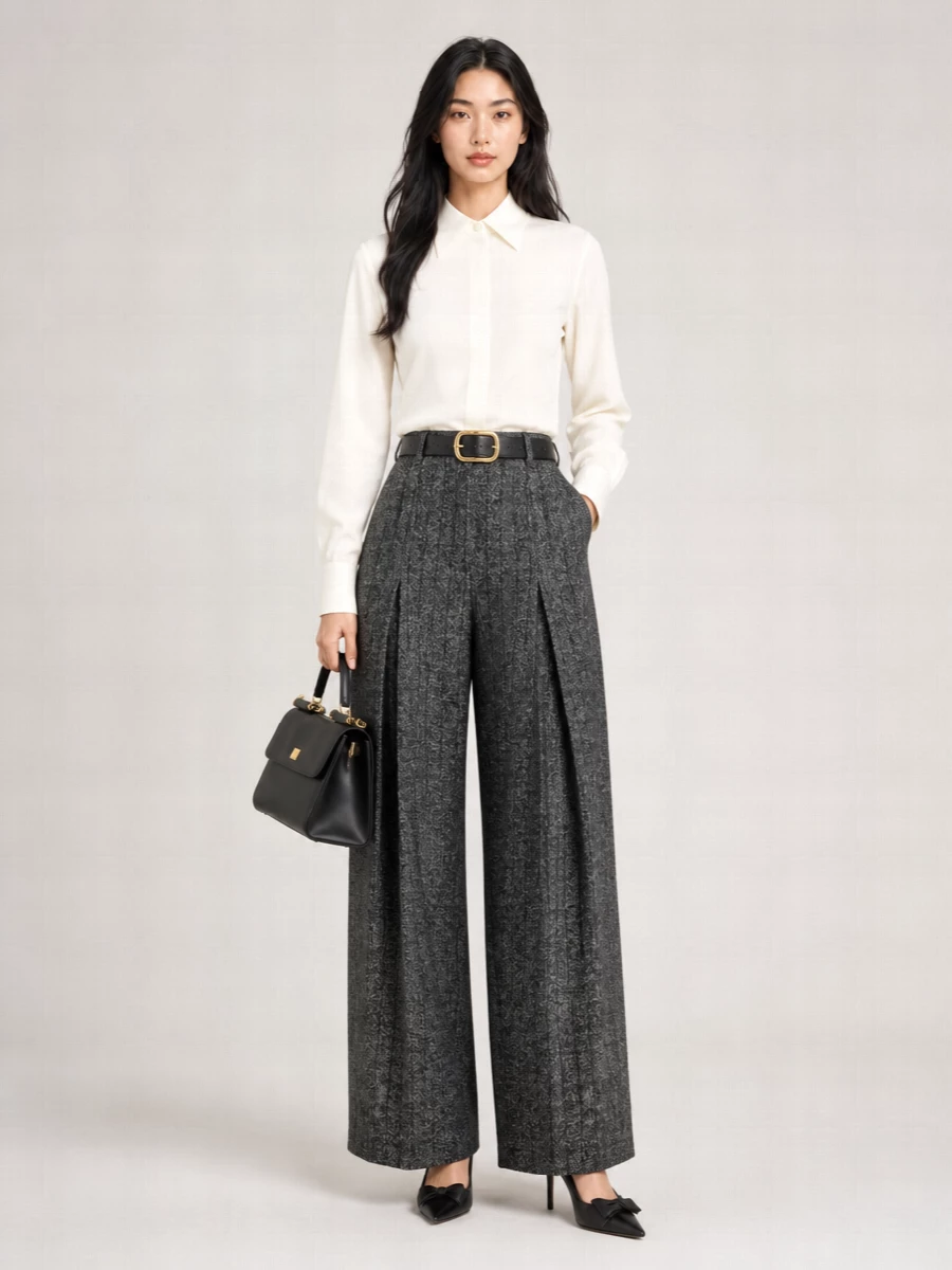 Dolce&Gabbana Wool Pleated Wide-Leg Trousers