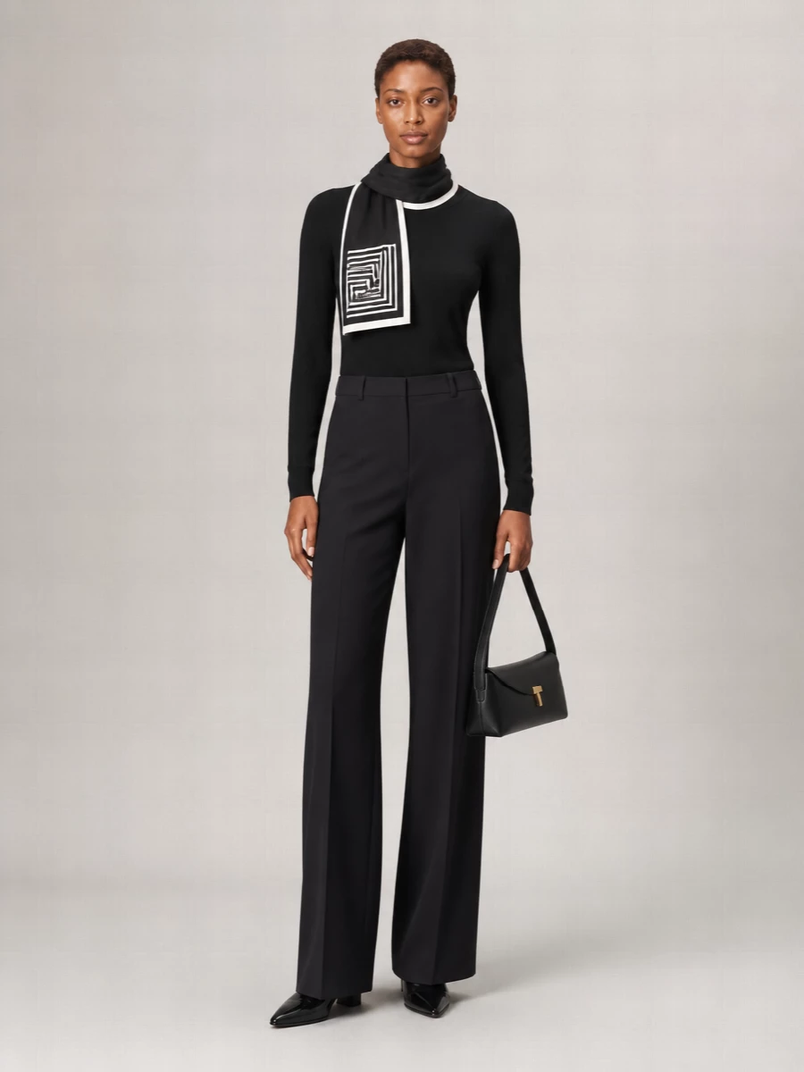 Totême Wool Silk Tie Neck Ribbed Knit Sweater