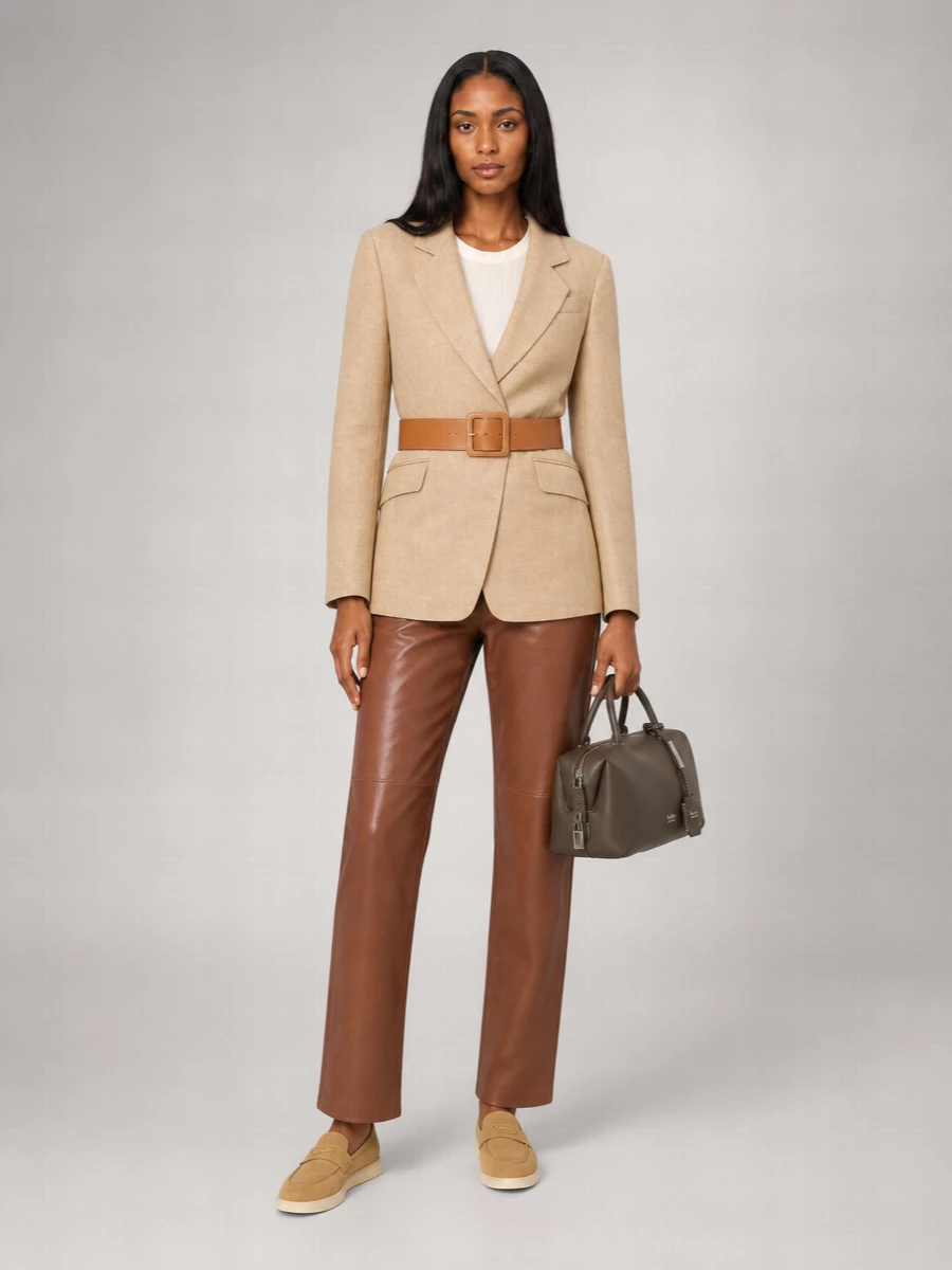S Max Mara Leather Straight-Leg Trousers
