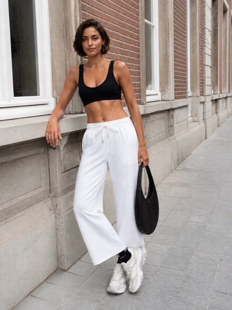 Parosh bralette white wide leg pants sneakers