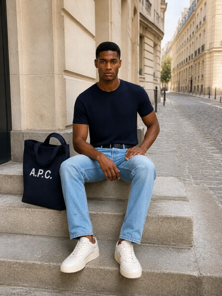 Pt torino jeans navy tee autry sneakers