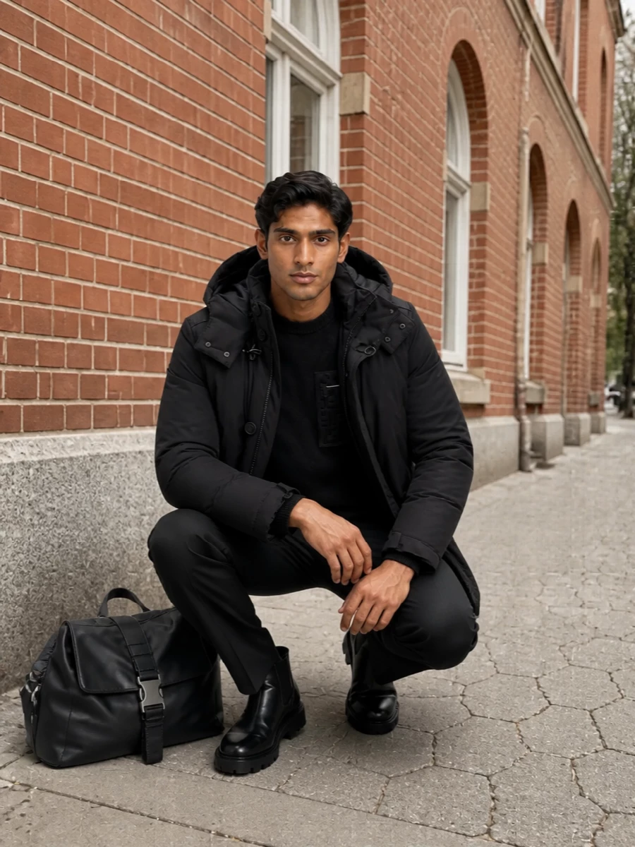 Fendi tailoring black parka prada boots