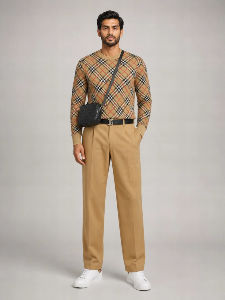 Burberry Checked Wool-Blend Long-Sleeve Jumper