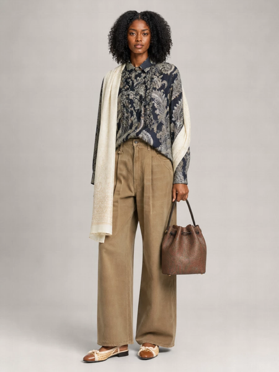 R13 Paisley Print Asymmetric Long-Sleeve Shirt